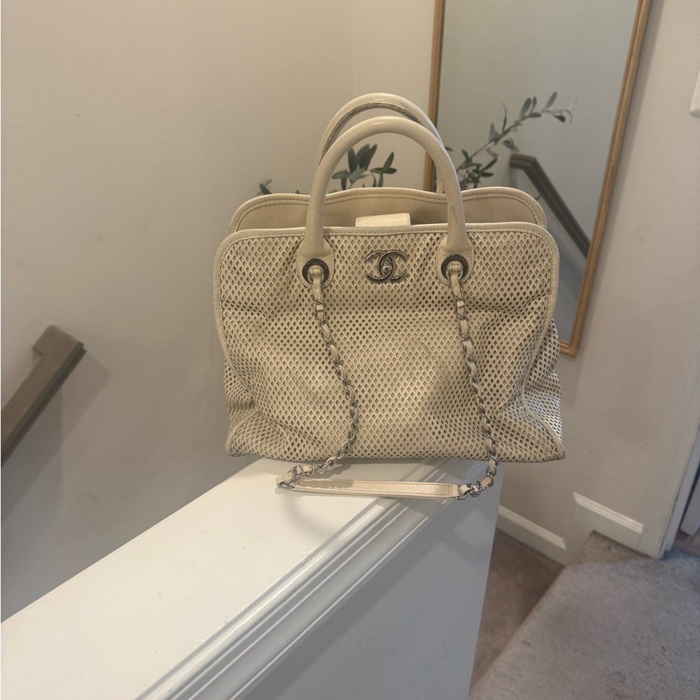 Chanel Cream Perforated Leather Handbag